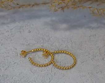 Gold Hoops - Gold Hoop Earrings - Beaded Gold Hoops - Minimal Gold Hoops - Gold Ball Hoops - Everyday Earrings - Gold Vermeil