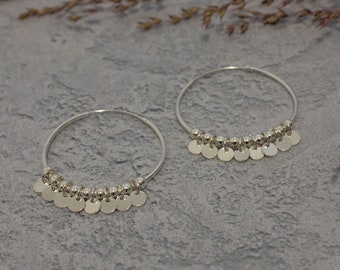 Silver Charm Hoops, Bead Charm Hoops, Boho Silver Hoops, Sterling Silver Hoop Earrings