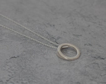 Matt Silver Pendant, Open Circle Necklace, Silver Circle Pendant, Brushed Sterling Silver