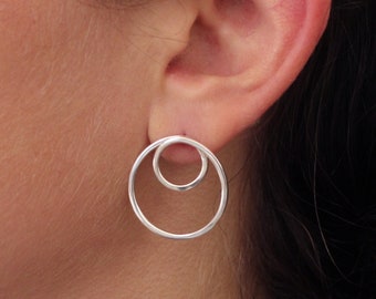 Silver Stud Earrings, Open Circle Earrings, Double Circle Studs, Sterling Silver