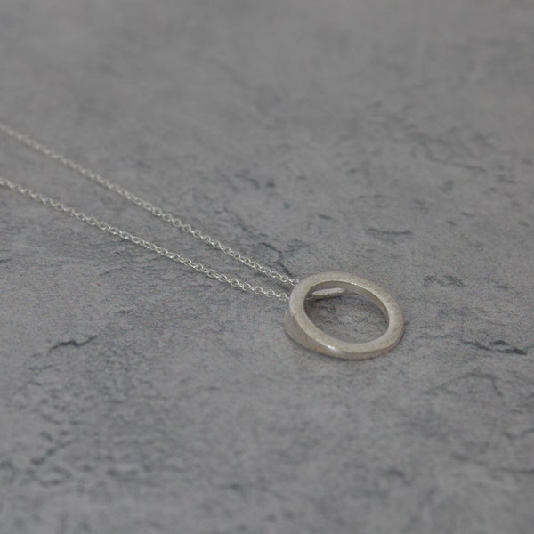 Matt Silver Pendant, Open Circle Necklace, Silver Circle Pendant, Brushed Sterling Silver