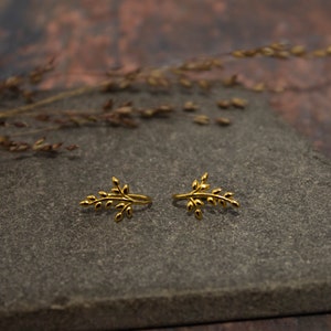 Gold Leaf Earrings, Dainty Gold Drops, Gold Vermeil Climber Earrings