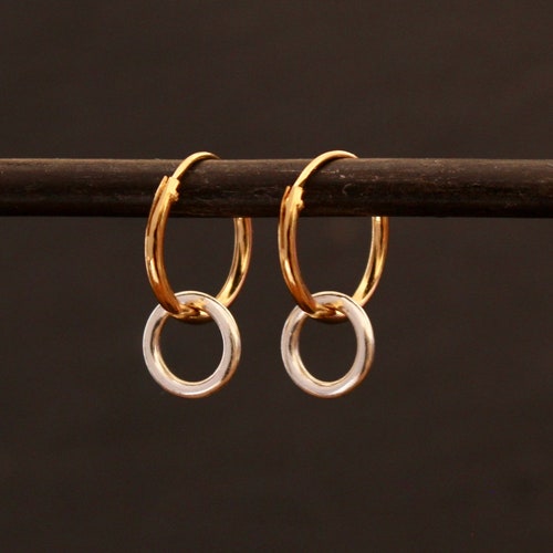 Small Silver Hoop Earrings With Gold Coils Mixed Metals - Etsy