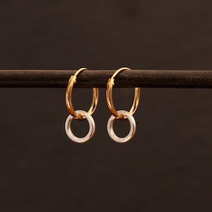 Silver and Gold Hoops, Mixed Metals Hoop Earrings, Open Circle Earrings, Geometric Silver Hoops, Everyday Earrings, Gold and Silver