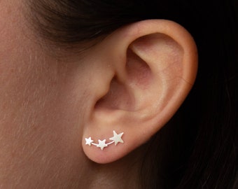 Silver Star Earrings, Shooting Star Stud Earrings, Silver Stars Climber Earrings, Boho Silver Earrings