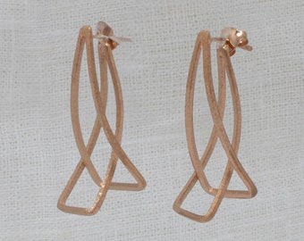 Rose Gold Ear Jackets, Brushed Rose Gold Earrings, Minimalist Geometric Earrings, Matt Rose Gold Jewellery