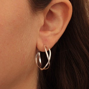 Crossover Silver Hoops, Silver Hoops, Silver Twist Hoop Earrings, Minimal Silver Hoops, Stud Hoops, Sterling Silver