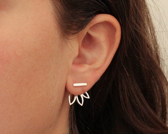 Silver Ear Jackets, Leaf Jacket Earrings, Sterling Silver Studs, Front and Back Earrings