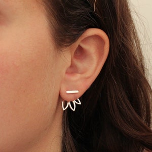 Silver Ear Jackets, Leaf Jacket Earrings, Sterling Silver Studs, Front and Back Earrings