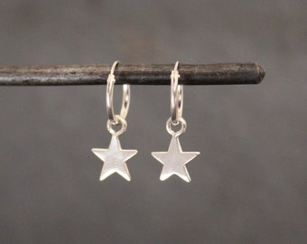 Silver Hoops, Silver Hoop Earrings, Star Hoops, Charm Hoop Earrings, Boho Silver Hoops, Celestial Earrings, Sterling Silver