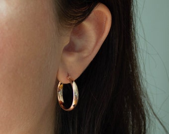 Chunky Rose Gold Hoops, Medium Hoop Earrings, Simple Hoops, Rose Gold Vermeil