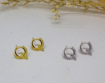 Boho Gold Stud Earrings, Silver Open Circle Studs, Stacking Earrings