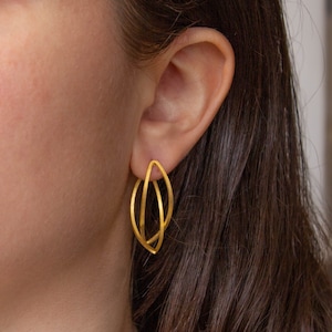 Gold Ear Jacket, Minimal Ear Jacket Earrings, Brushed Gold Stud Earrings, Matt Gold Vermeil