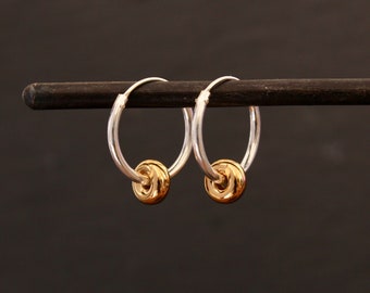 Silver and Gold Hoops, Minimal Hoop Earrings, Spinner Hoops, Mixed Metals, Sterling Silver