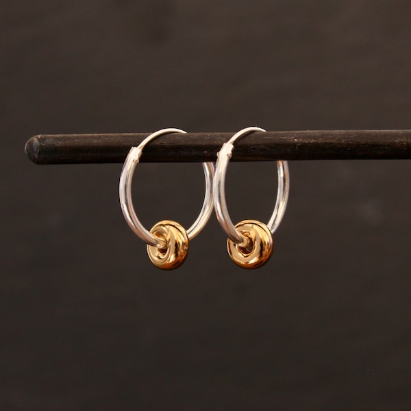 Silver and Gold Hoops, Minimal Hoop Earrings, Spinner Hoops, Mixed Metals, Sterling Silver