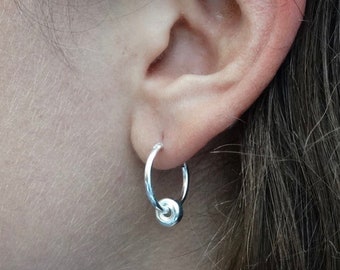 Silver Hoop Earrings, Minimal Silver Hoops, Silver Spinner Hoops, Sterling Silver Sleeper Hoops, Everyday Hoop Earrings