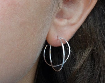 Silver Hoop Earrings, Minimal Hoops, Silver Twist Hoops, Loop Earrings, Crossover Hoop Earrings, Sterling Silver