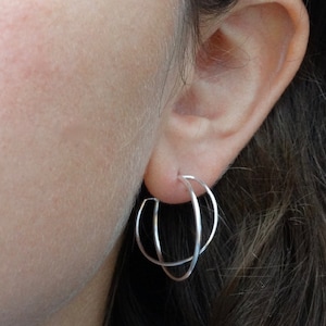 Silver Hoop Earrings, Minimal Hoops, Silver Twist Hoops, Loop Earrings, Crossover Hoop Earrings, Sterling Silver