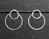 Silver Ear Jacket, Hammered Silver Earrings, Circle Stud Earrings, Minimal Earrings, Sterling Silver 925
