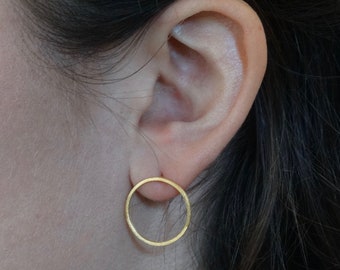 Geometric Stud Earrings, Gold Circle Earrings, Minimal Gold Jewellery, Matt Gold Studs, Brushed Gold Vermeil