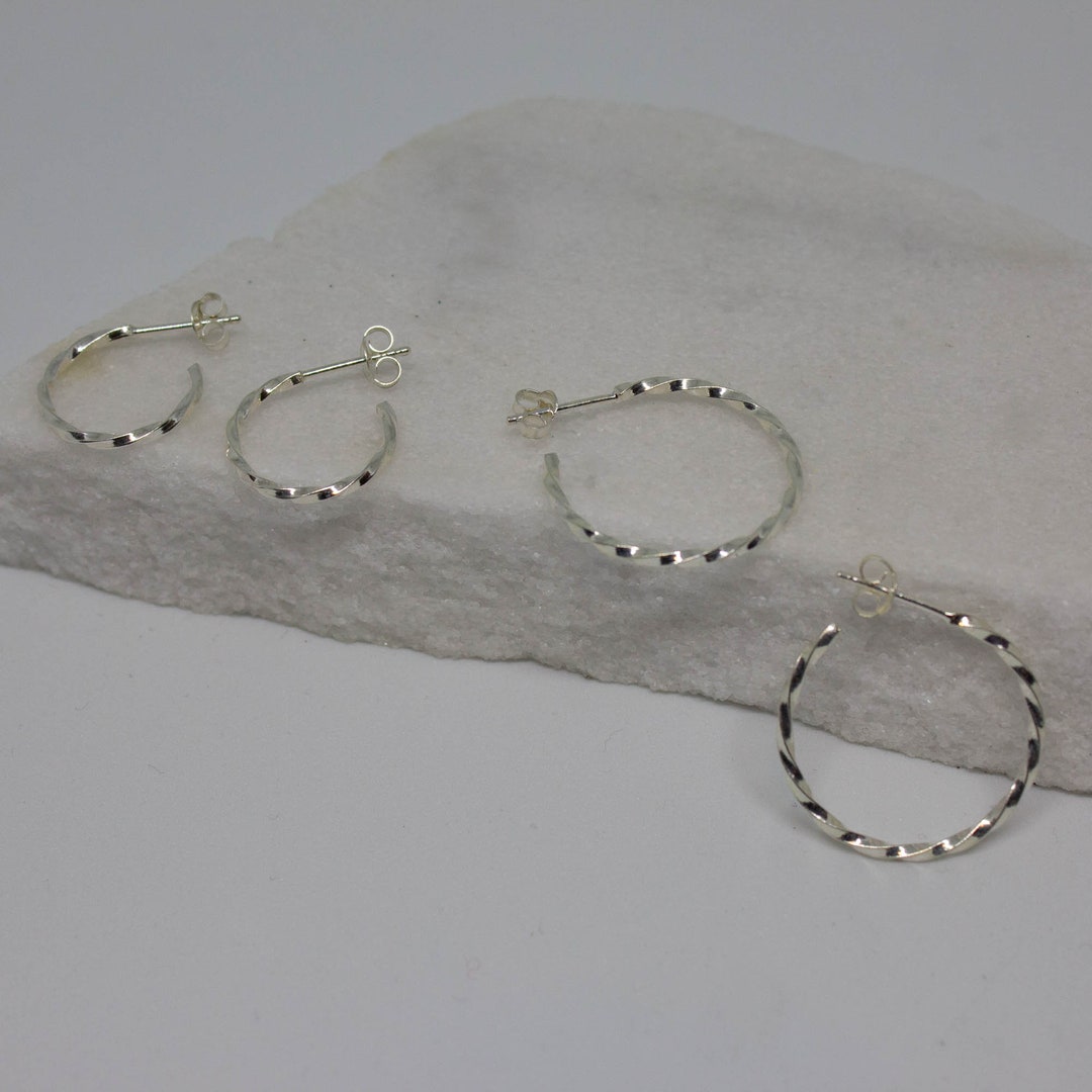 Silver Hoops, Silver Hoop Earrings, Twist Hoops, Silver Twist Hoop ...