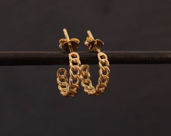 Gold Hoops, Gold Chain Hoops, Chain Link Earrings, Small Gold Hoops, Stud Hoops, Gold Vermeil