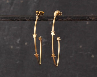 Gold Hoops, Gold Hoop Earrings, Gold Star Hoops, Boho Gold Earrings, Gold Vermeil