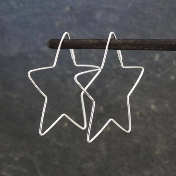 Star Hoop Earrings, Silver Star Hoops, Sterling Silver Star Earrings, Boho Silver Earrings, Celestial Jewellery