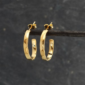 Gold Hoop Earrings, Hammered Gold Hoops, Textured Gold Earrings, Minimal Hoops, Stud Hoops, Gold Vermeil