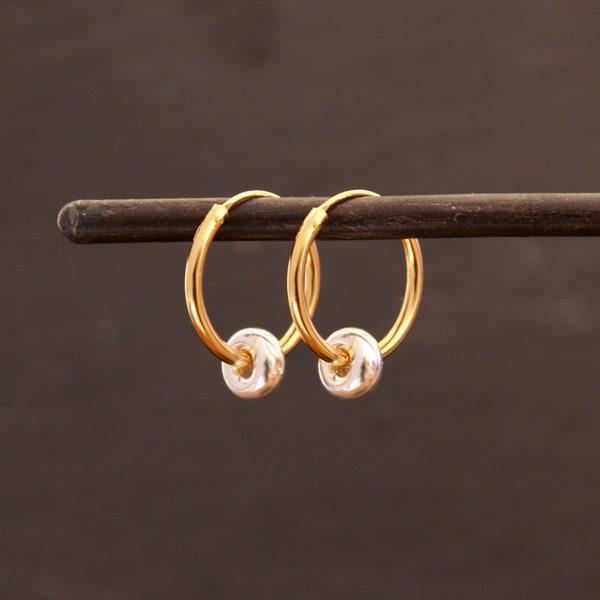 Gold and Silver Hoops, Charm Hoops, Minimal Hoop Earrings, Spinner Hoops, Gold Sleeper Hoops, Gold Vermeil, Sterling Silver