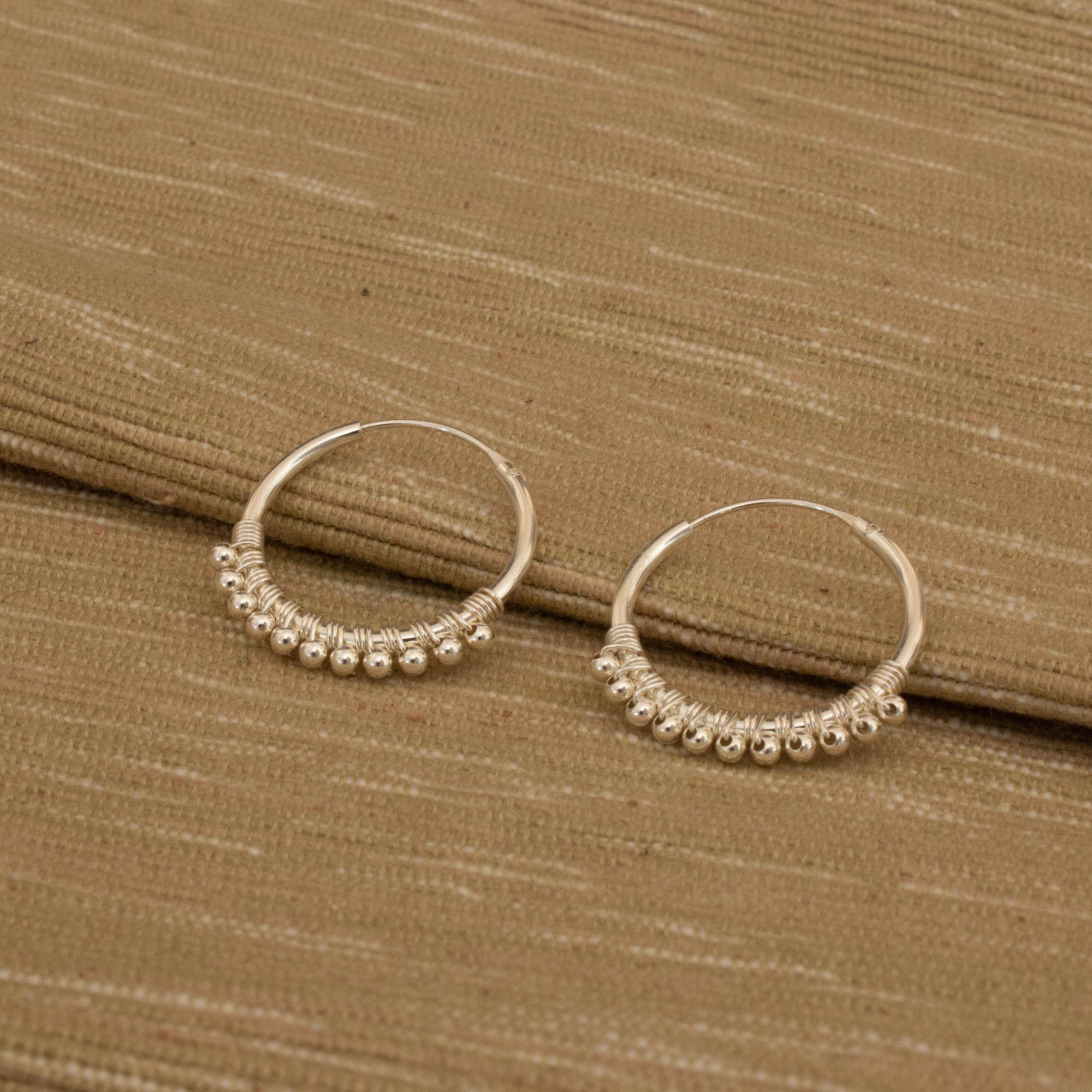 Silver Bead Hoops Sterling Silver Hoop Earrings Boho Silver Etsy UK