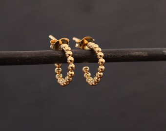 Gold  Hoop Earrings, Small Gold Hoops, Minimal Gold Hoops, Gold Ball Hoops, Everyday Earrings, Gold Vermeil