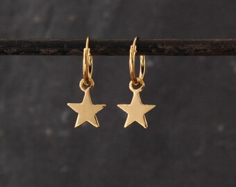 Gold Hoops, Gold Hoop Earrings, Star Hoops, Charm Hoop Earrings, Boho Gold  Hoops, Celestial Earrings, Gold Vermeil