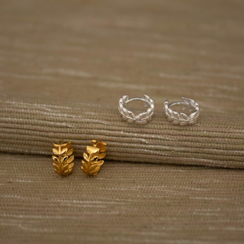 Huggie Earrings Gold Huggie Hoops Gold Leaf Earrings Mini - Etsy UK