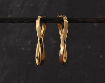 Gold Hoop Earrings, Oval Gold Hoops, Gold Twist Hoops Earrings, Minimalist Gold Vermeil