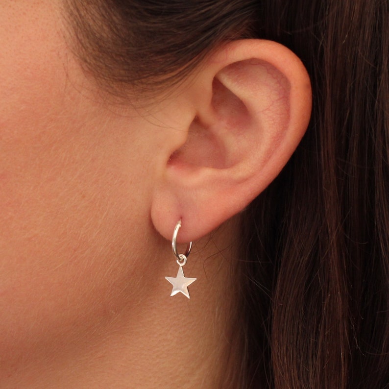 Silver Hoops Silver Hoop Earrings Star Hoops Charm Hoop Etsy UK