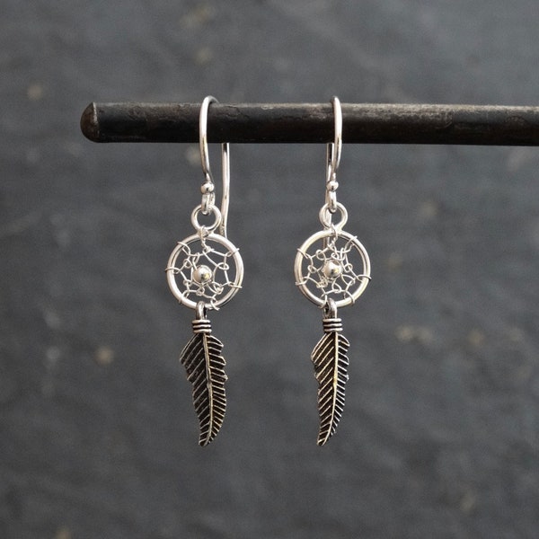 Boucles d'oreilles attrape-rêves, boucles d'oreilles attrape-rêves en argent, boucles d'oreilles bohèmes en argent,