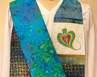 Fish/Water Clergy Stole, Reversible, Two Works of Art in One Stole, FREE Matching Mask, An Innovative In-Vestment, StolesByShez