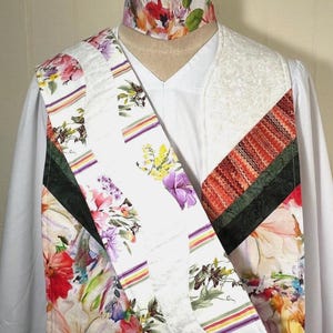Floral Clergy Stole, REVERSIBLE, Minister Stole, Two Works of Art, An Innovative In-Vestment, StolesByShez, Matching Mask, Creative Stole