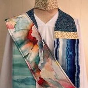 Water/Plant Watercolor REVERSIBLE Clergy Stole, One of a Kind, Minister Stole, An Innovative In-Vestment, Matching Mask, StolesByShez,Modern