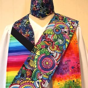 2-in-1 Rainbow Clergy Stole, REVERSIBLE, Two Works of Art, Minister Stole, Vestment, StolesByShez, Pride, Matching Mask, Interfaith, Unique