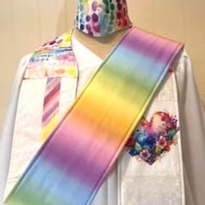 Pastel Rainbow Clergy Stole, REVERSIBLE Stole, Minister Stole, Two Works of Art, Vestment, StolesByShez, Heart Stole, Matching Mask, Unique