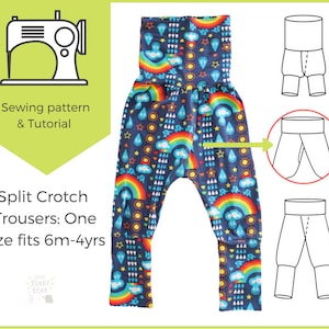 6m-4yrs, one size, Potty training sewing pattern / split crotch trousers /split pants / PDF pattern / elimination communication image 1