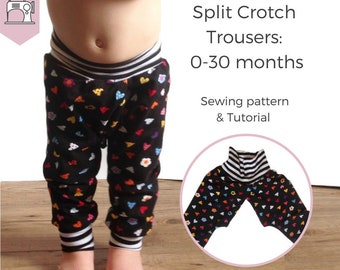 Téléchargement instantané PDF patron de couture DIY bébé pantalon fendu Discret fendu entrejambe pantalon EC vêtements fendu pantalon sans couche bébé