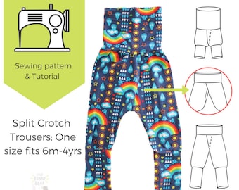 6m-4yrs, one size, Potty training sewing pattern / split crotch trousers /split pants / PDF pattern / elimination communication