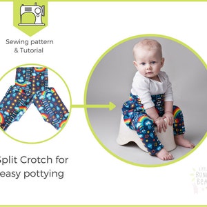 6m-4yrs, one size, Potty training sewing pattern / split crotch trousers /split pants / PDF pattern / elimination communication image 2