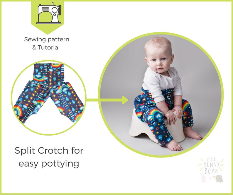 6m-4yrs, one size, Potty training sewing pattern / split crotch trousers /split pants / PDF pattern / elimination communication image 2