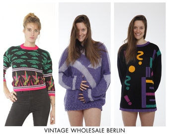 Vintage Pullover gemischte Menge 10 Artikel, Großhandel, 80er und 90er Jahre, gemustert, bunt, qualitativ hochwertige Großauftrag bereit für den Weiterverkauf