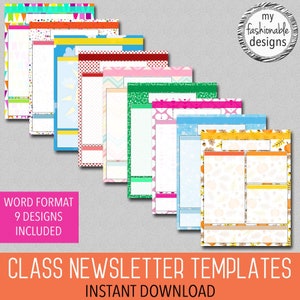 Word Format Classroom Newsletter Templates, 9 Designs Included, Teacher Newsletter, Instant Download