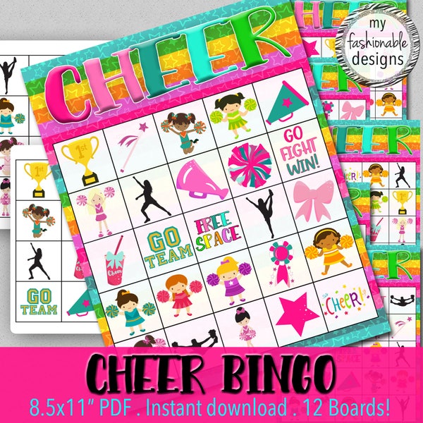 Cheer BINGO Game, Cheerleader BINGO, 8.5x11" PDF, Instant Download!